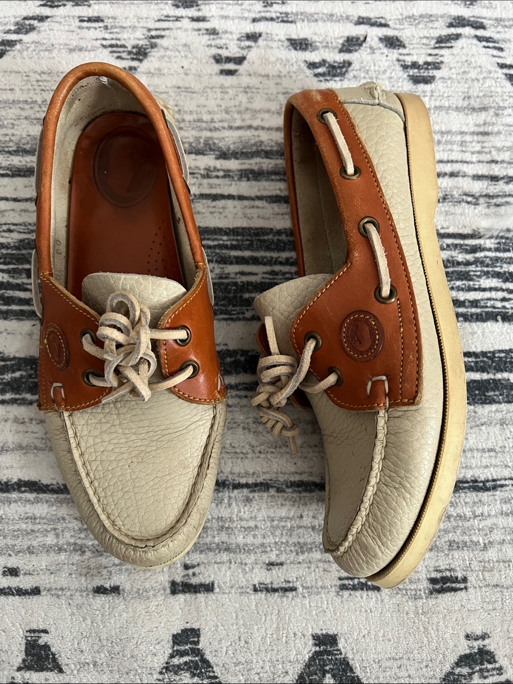 Dooney & Bourke Cream and Brown Leather Boat Loafers